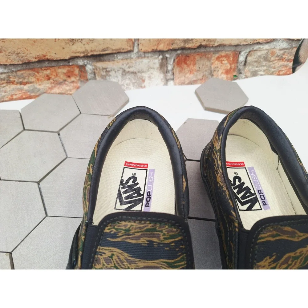 Vans Skate Slip-On Tiger Camo Green Black Men Size 11 Popcush Bmx Rare